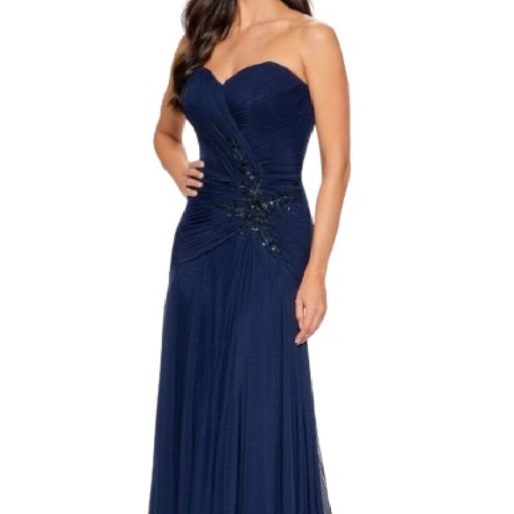 NWT Cameron Blake CB202 Lace Applique Evening Dress Navy Size L